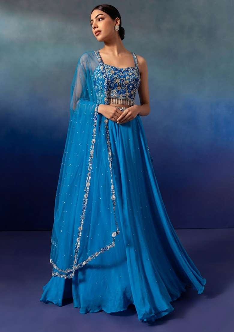 Ibizza Blue Embellished Designer Lehenga Set - Indya