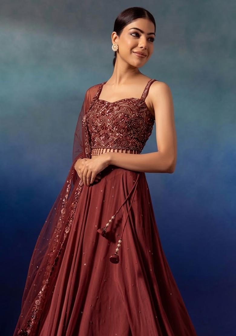 Maroon  Embellished Designer Lehenga Set - Indya