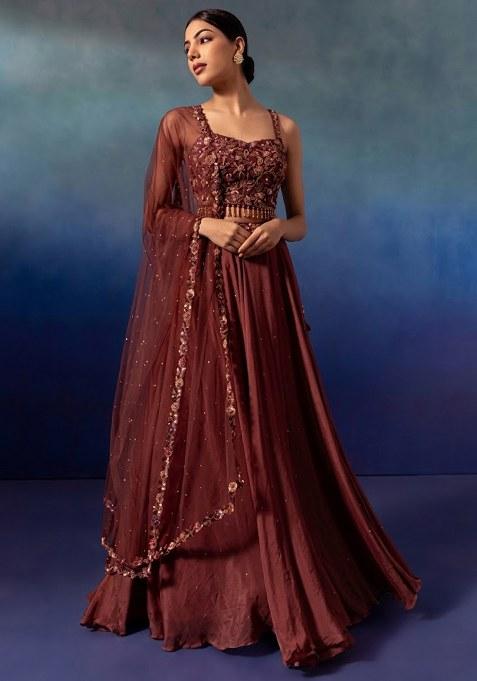 Maroon  Embellished Designer Lehenga Set