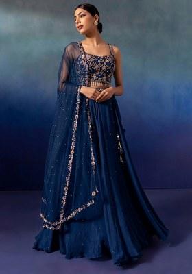 Navy Peony Embellished Designer Lehenga Set