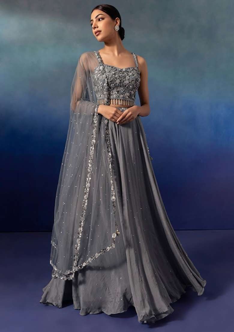 Ultimate Grey Embellished Designer Lehenga Set - Indya
