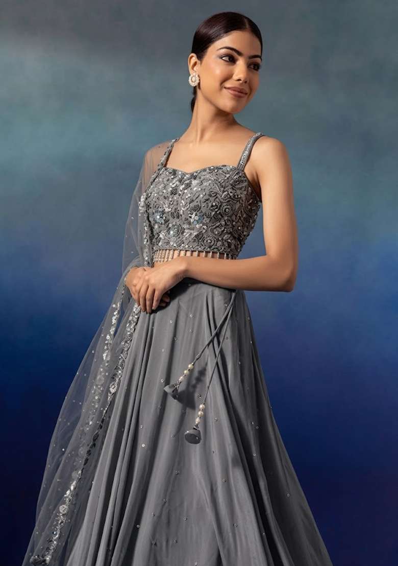 Ultimate Grey Embellished Designer Lehenga Set - Indya