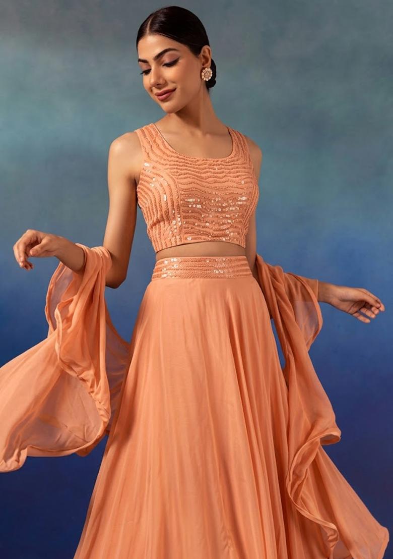 Peach Fuz Embellished Designer Lehenga Set - Indya