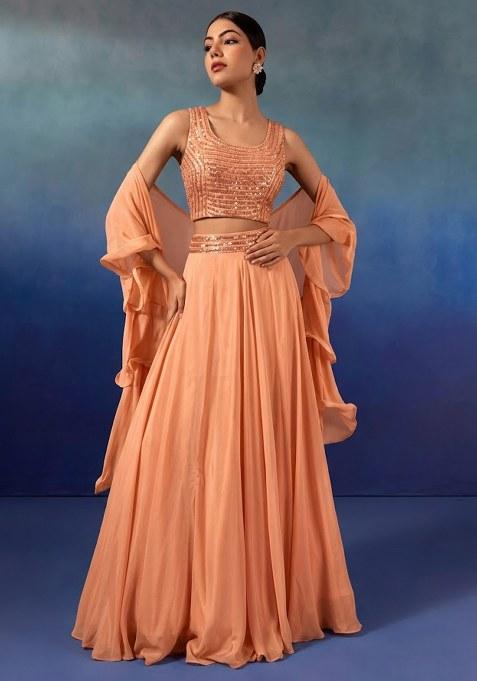 Peach Fuz Embellished Designer Lehenga Set
