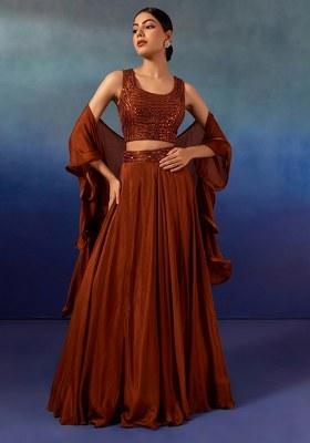 Rust Embellished Designer Lehenga Set