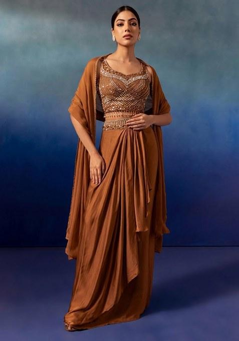 Brown Embroidered Designer Lehenga Set