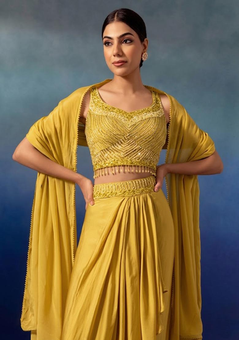 Primerose Yellow Embroidered Designer Lehenga Set - Indya