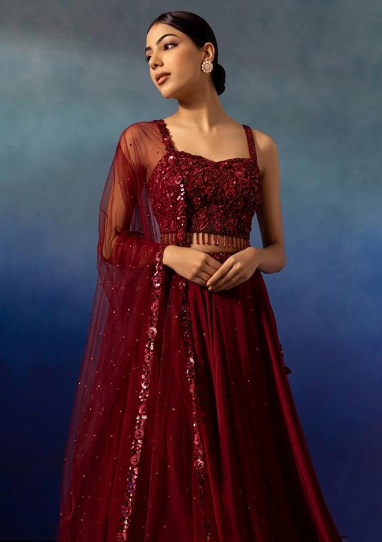 Burgundy Embellished Designer Lehenga Set - Indya