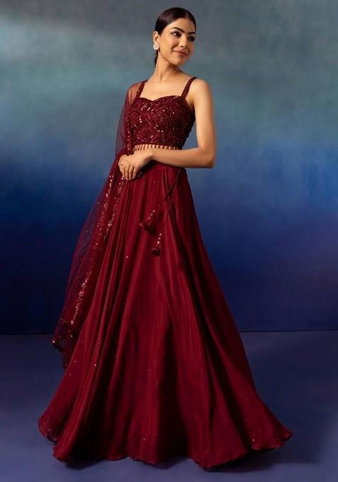 Burgundy Embellished Designer Lehenga Set