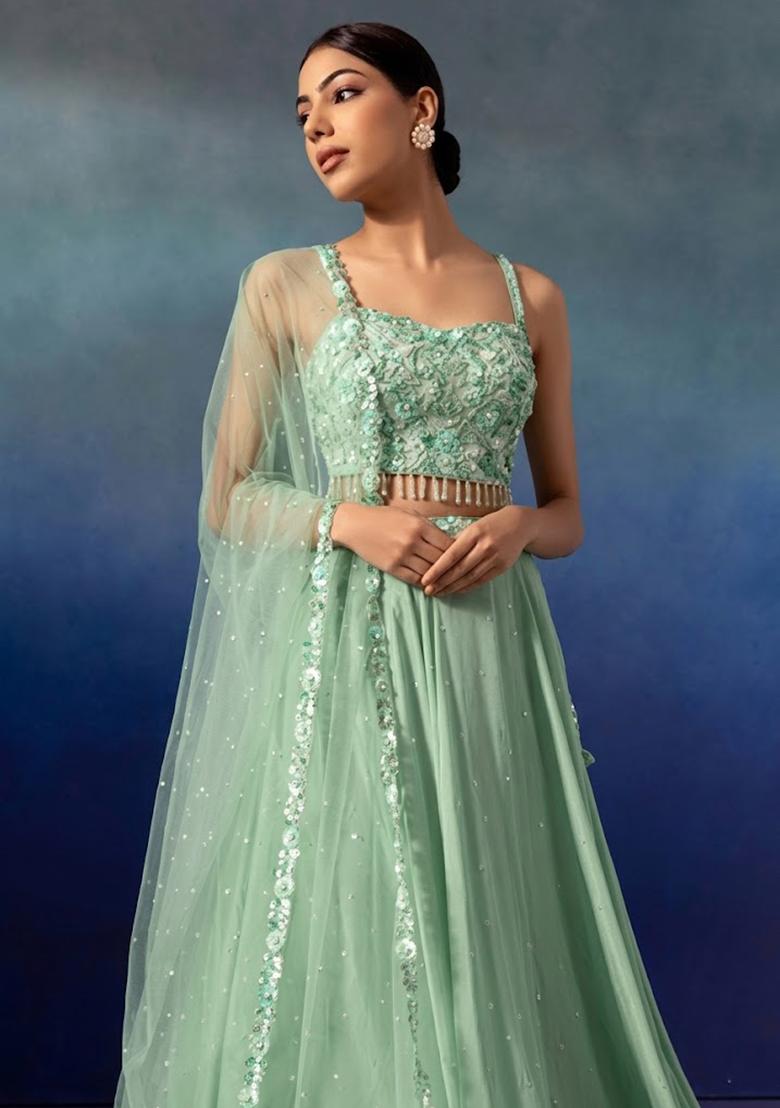 Mint Embellished Designer Lehenga Set - Indya