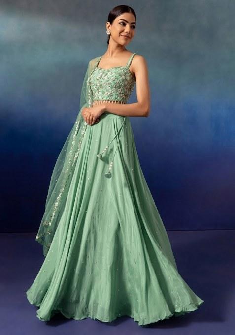 Mint Embellished Designer Lehenga Set