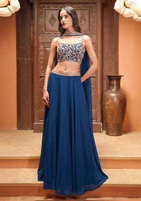 Navy Blue Embroidered Handwork  Lehenga Set