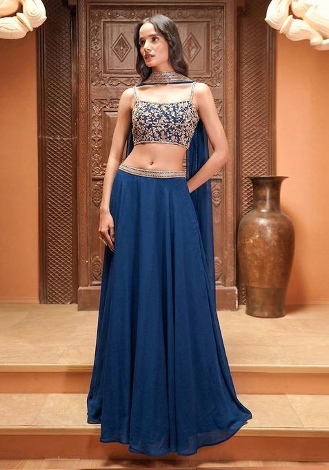 Navy Blue Embroidered Handwork  Lehenga Set