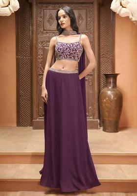 Purple Embroidered Handwork Lehenga Set