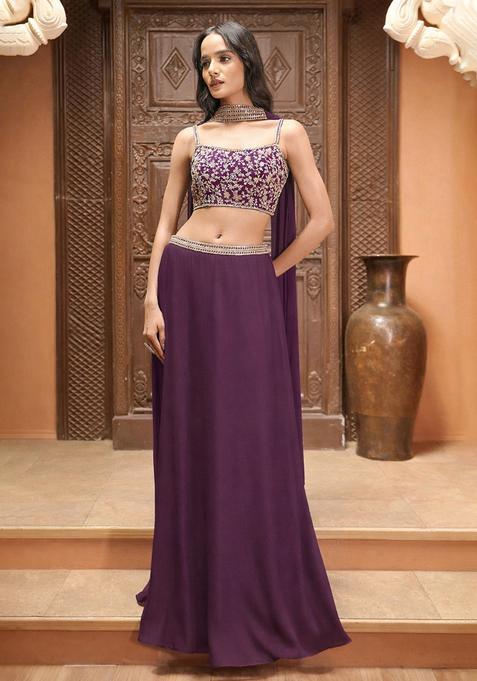 Purple  Embroidered Handwork  Lehenga Set