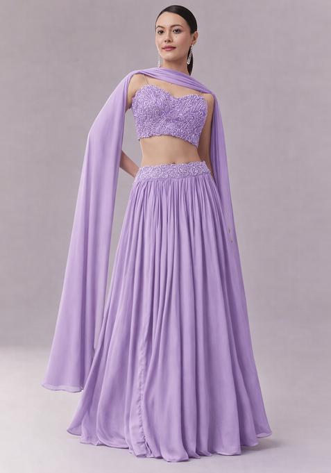 Lavender Embroidered Handwork  Lehenga Set