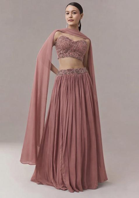 Rosewood Embroidered Handwork Lehenga Set