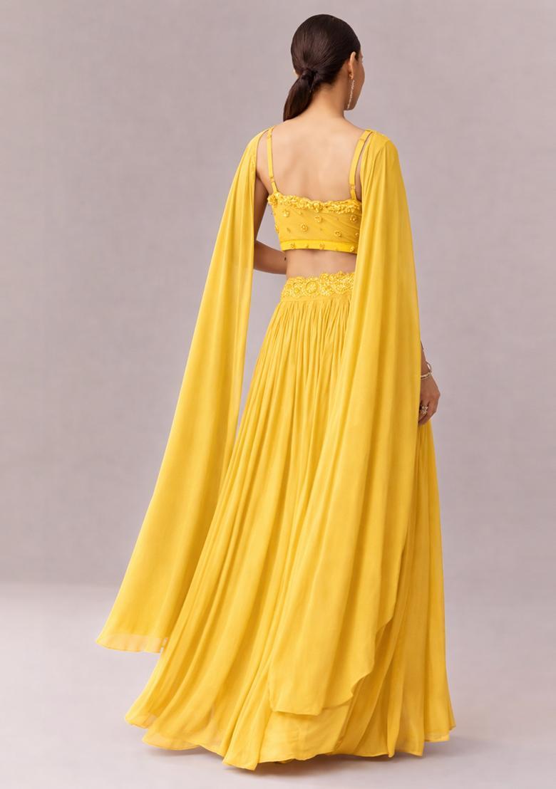 Yellow Embroidered Handwork Lehenga Set - Indya
