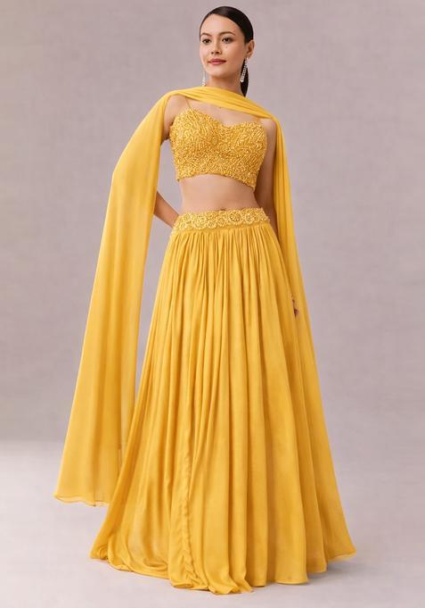 Yellow Embroidered Handwork  Lehenga Set