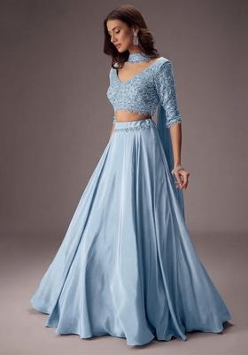 Powder Blue Embroidered Handwork  Lehenga Set