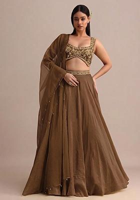 Chocolate Brown Embroidered Handwork  Lehenga Set