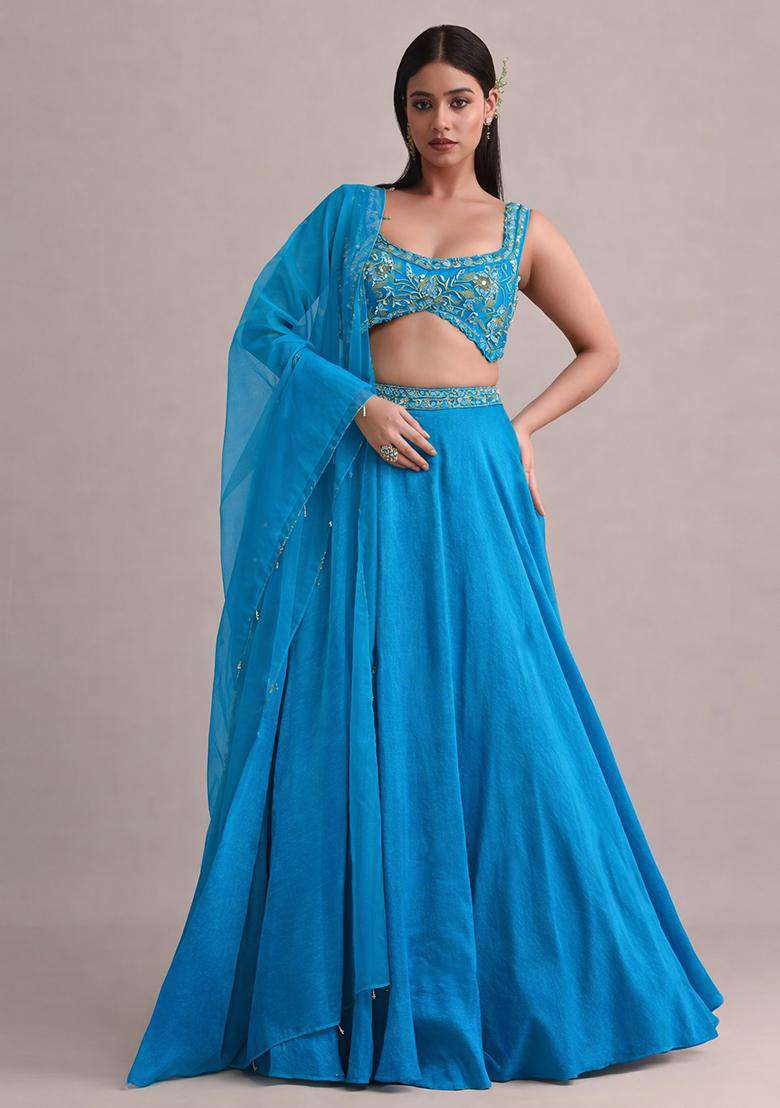 Blue Embroidered Handwork Lehenga Set - Indya