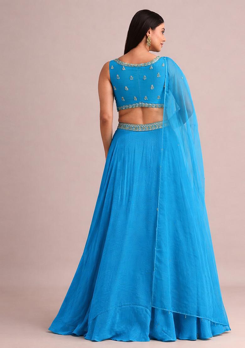 Blue Embroidered Handwork Lehenga Set - Indya