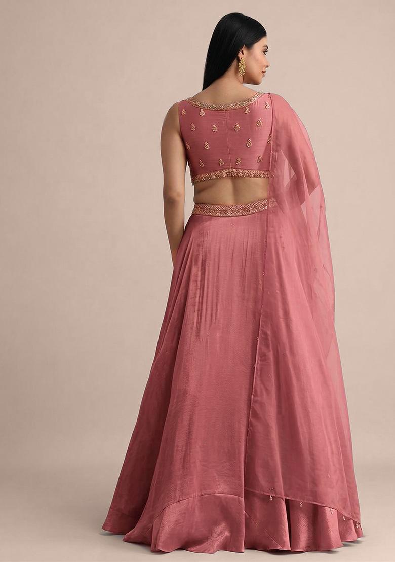 Dusky Rose Embroidered Handwork Lehenga Set - Indya