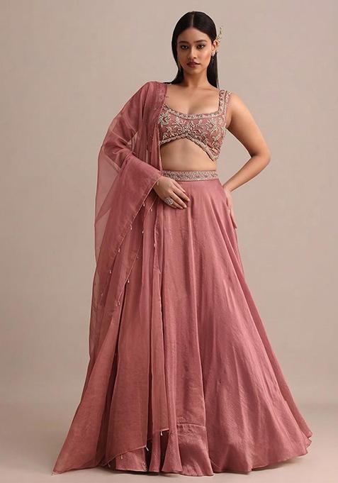 Dusky Rose Embroidered Handwork  Lehenga Set
