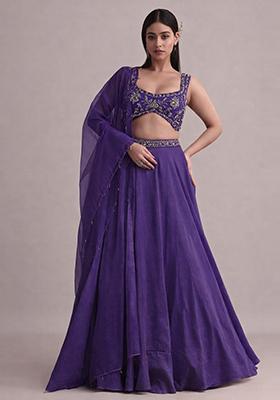Purple Embroidered Handwork Lehenga Set
