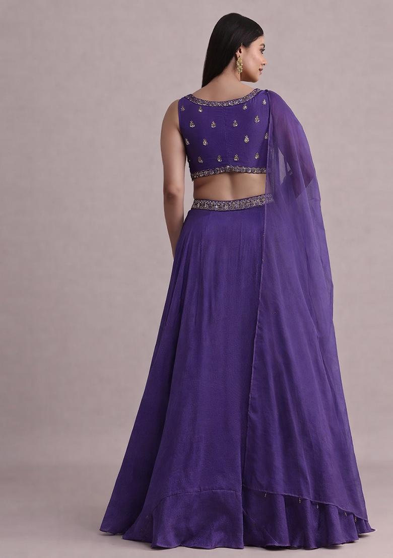 Purple Embroidered Handwork Lehenga Set - Indya