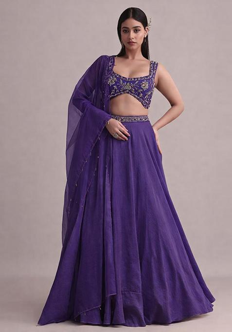 Purple Embroidered Handwork  Lehenga Set
