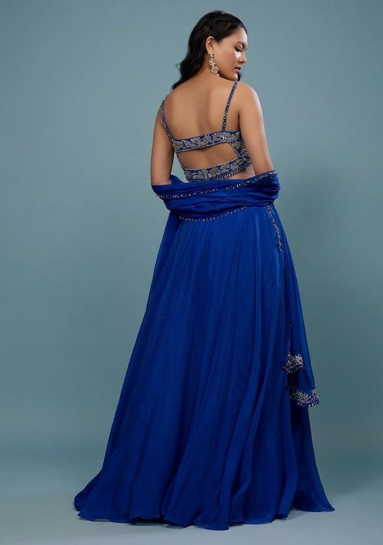 Royal Blue Embroidered Handwork Lehenga Set - Indya
