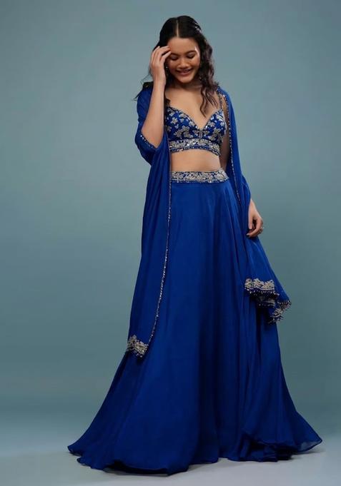 Royal Blue Embroidered Handwork  Lehenga Set