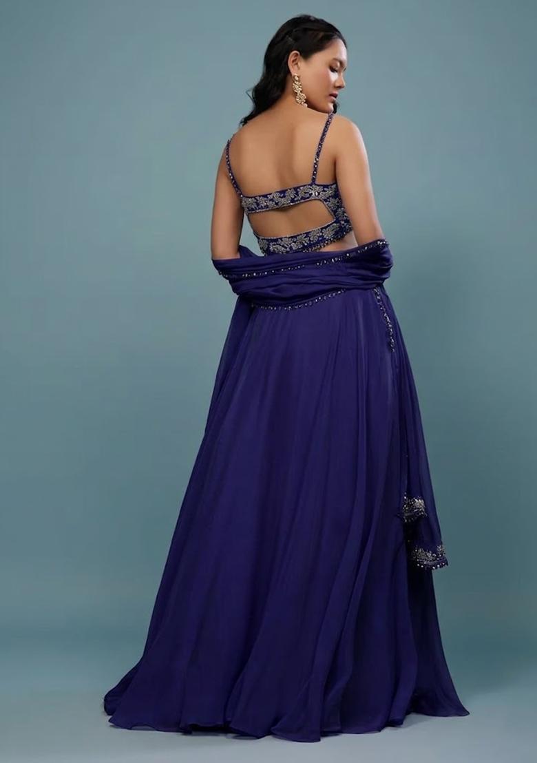 Blue Embroidered Handwork Lehenga Set - Indya
