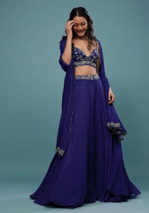 Blue Embroidered Handwork  Lehenga Set