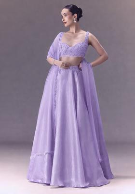 Lavendar Embroidered Handwork  Lehenga Set