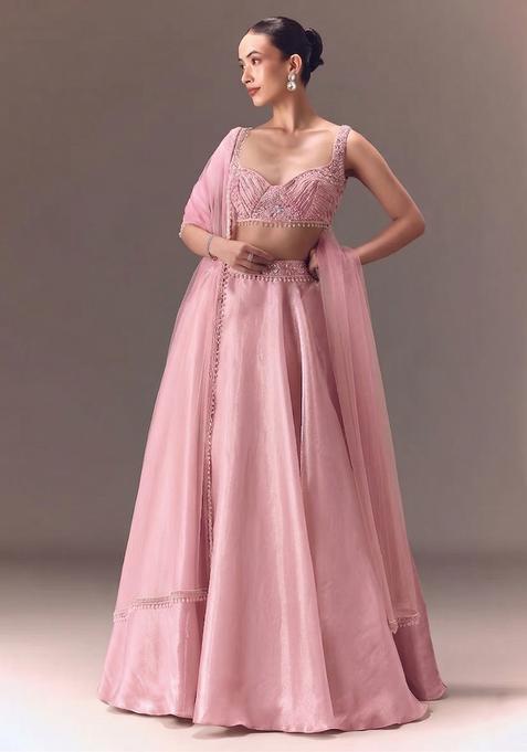 Rose Pink Embroidered Handwork  Lehenga Set