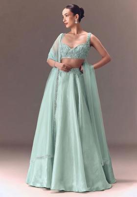 Blue Embroidered Handwork  Lehenga Set