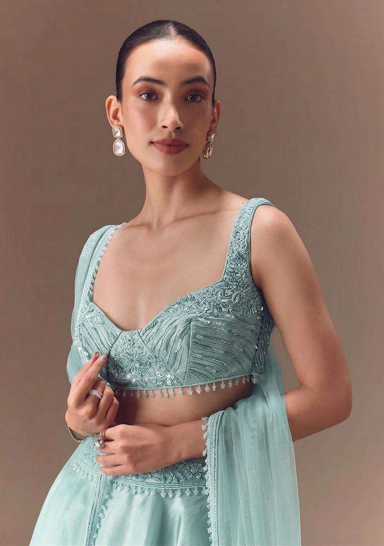 Blue Embroidered Handwork Lehenga Set - Indya