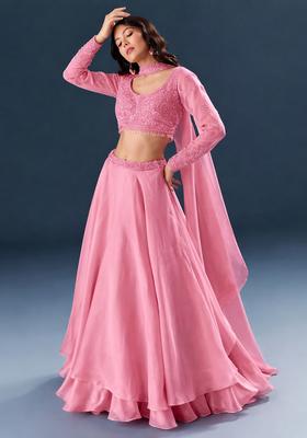 Pink Embroidered Handwork  Lehenga Set