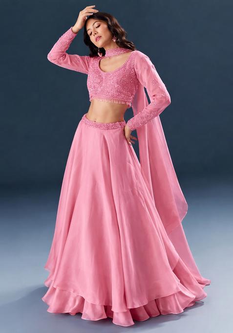 Pink Embroidered Handwork  Lehenga Set