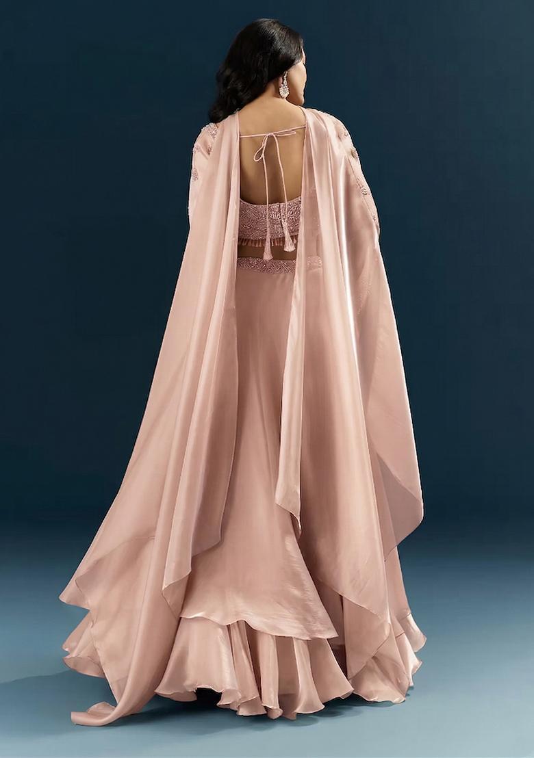 Blush Pink Embroidered Handwork  Lehenga Set - Indya