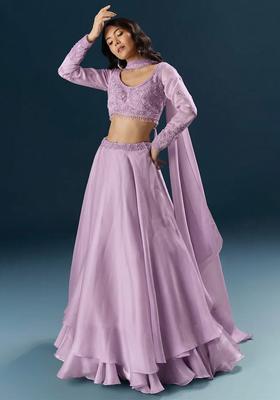 Lavendar Embroidered Handwork  Lehenga Set