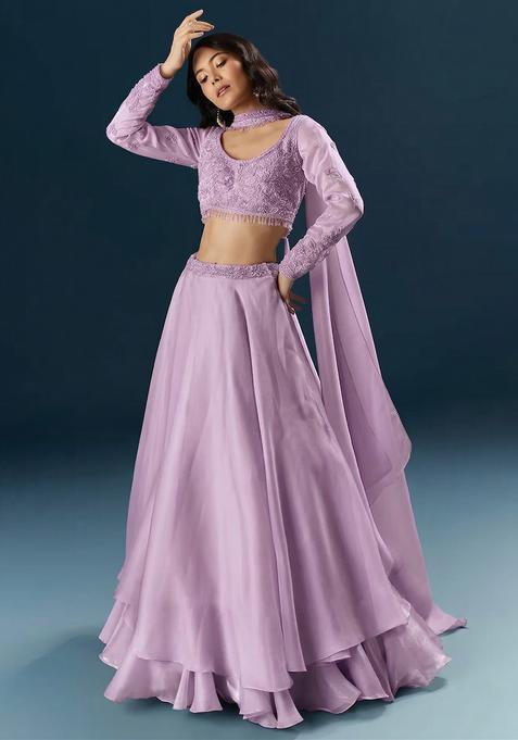 Lavendar Embroidered Handwork  Lehenga Set