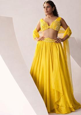 Yellow Embroidered Handwork  Lehenga Set