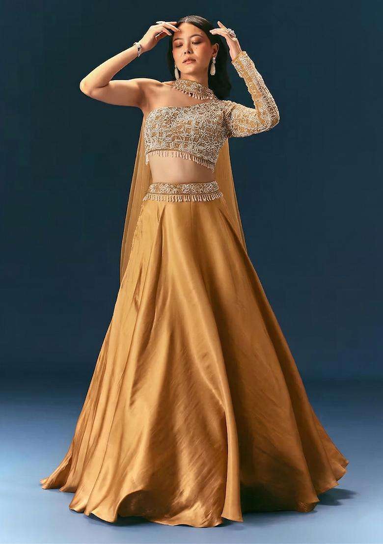 Gold Embroidered Handwork Lehenga Set - Indya
