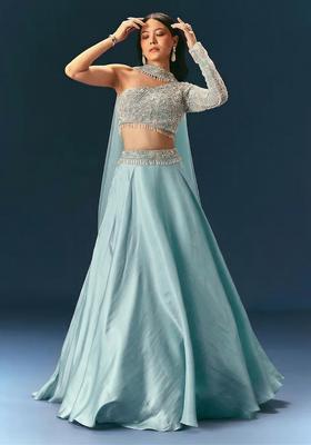Sky Blue Embroidered Handwork  Lehenga Set