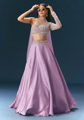 Lavendar Embroidered Handwork Lehenga Set