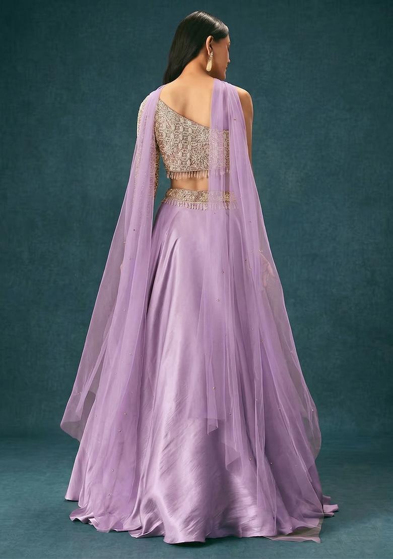 Lavendar Embroidered Handwork  Lehenga Set - Indya